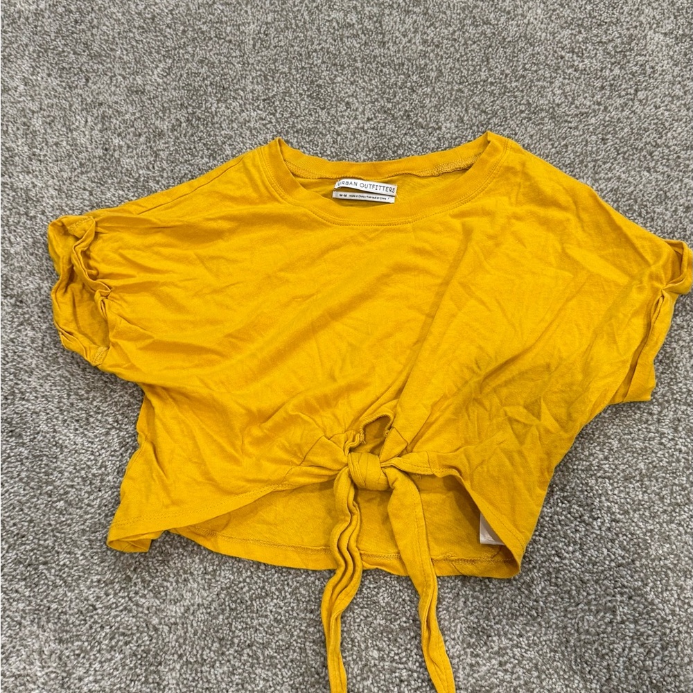 Urban Outfitters Gold Crop Tie-Front T-Shirt